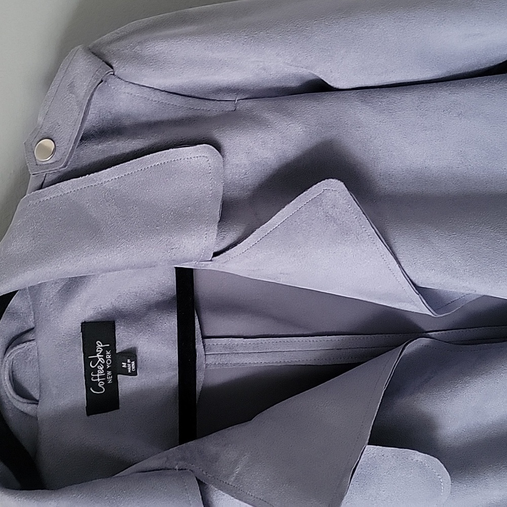 New CoffeeShop Womens Medi Lavender Grey Suede Blazer - Picture 2 of 10